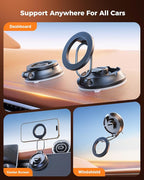 【2026 Newest】SUPERONE for Magsafe Car Mount Suction Cup,【Strongest Suction, 70% Less Spcae】Magnetic Car Phone Holder, Vacuum Phone Mount Foldable Car Accessories for iPhone 17 Pro Max/16/15/14/13/12