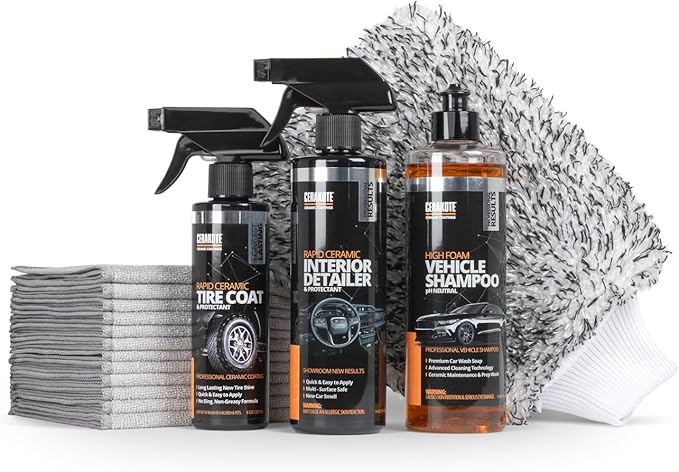 Cerakote Foundation Bundle - Exterior Wash & Ceramic Protection Kit with Microfiber Towels - At-Home Car Wash and Detailing Set - Easy Ceramic Protection for Vehicle Interior and Tires