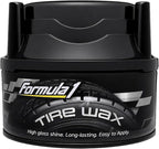 Formula 1 Tire Wax - Long Lasting Tire Gel for Black Glossy Tires, Water Resistant, Restores Plastic Trim, Foam Applicator Included, 10oz