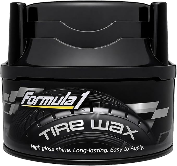 Formula 1 Tire Wax - Long Lasting Tire Gel for Black Glossy Tires, Water Resistant, Restores Plastic Trim, Foam Applicator Included, 10oz