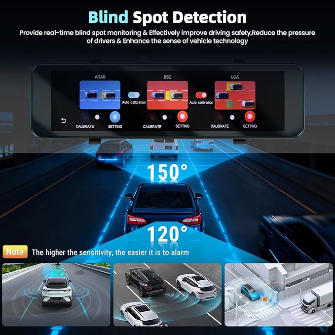 Mirror Dual Dash Camera for Car, Dashcam 4K Front 1080P Rear View ADAS BSD LCA Wi-Fi&APP 10.88" IPS Touch Screen HDR Night Vision G-Sensor Loop Recording 24H Parking Monitor Parking Monitor