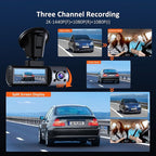 NexiGo 3 Channel Dash Cam with Rotatable Interior/Front Camera, Sony_Sensors, Front and Rear with Cabin, 4K/2K-1440P+1080P+1080P, Super Night Vision, 24H Parking Mode, GPS, WiFi, 128G SD Card Included