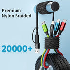 Travel Essentials 4 in 2 Multi Charging Cable [3Pack 5FT], Car Accessories Charging Cable, Chargers for Multiple Devices ith IP/Type C/Type C/Micro, Compatible with Most Phones/Tablets and More