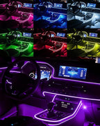 Interior Car LED Strip Lights, 5M 16FT Ambient Lighting Kits, Button Switch & APP Bluetooth Control, Music Sync Fiber Optic Cars Interior Neon Light Strip, USB 5V for Car Inside Decoration