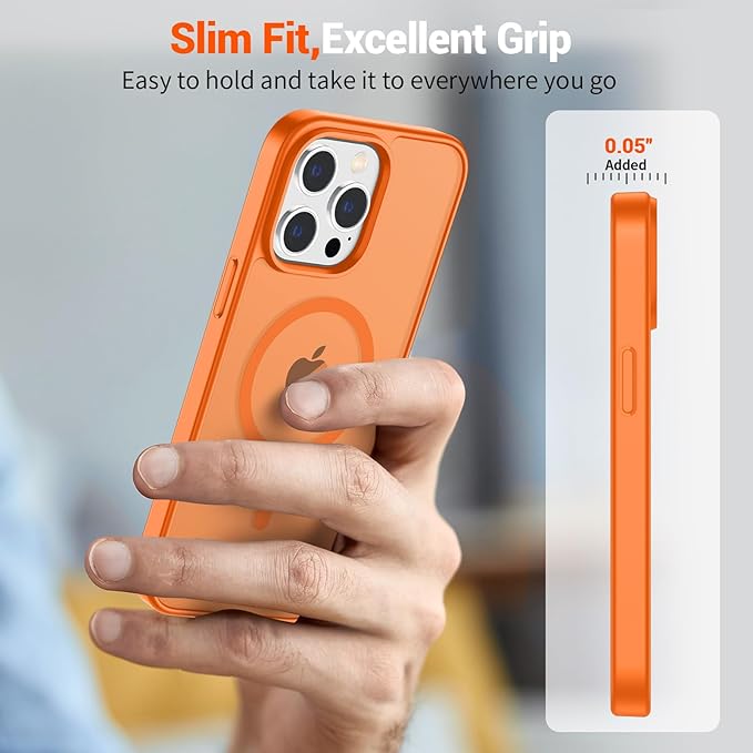 SUPFINE Magnetic for iPhone 13 Pro Case with Screen Protector (Compatible with MagSafe) (Military Grade Drop Protection) Translucent Matte Shockproof Phone Cover,Starry Orange