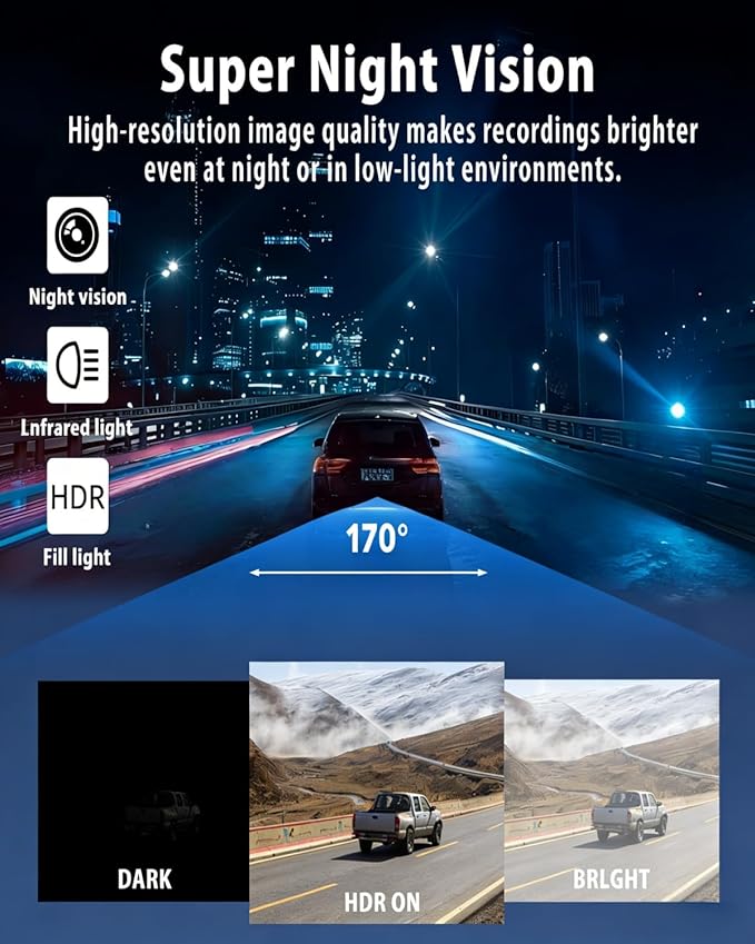 Dash Cam, Dashboard Camera 4 Channel, 360° Full View Car Dashcam System Wireless, Front and Rear Wireless Inside, 1080p HD, Infrared Lamps Night Vision G-Sensor, Car Accessories (Y108WiFi+64G)