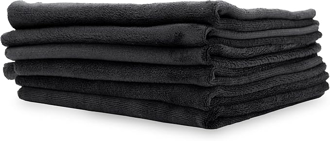 PROJE' Premium Car Care - Polishing Towel - Tagless 400 GSM Microfiber Towel - Scratch-Free & Lint Free - Finishing, Buffing, Drying Microfiber Cloth - 16in x 16in - Pack of 6 - Black