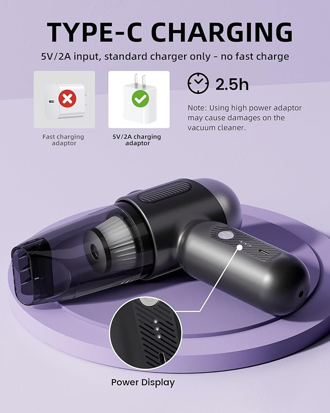 EBOSSOM Upgraded Mini Car Vacuum with 12000Pa, Portable 4-in-1 Blowing and Suction Function, Mini Vacuum Cleaner Air Duster Suitable for Quick Cleaning of Small Areas, Car, Office, Home, PC