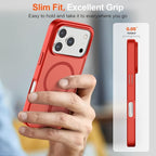 SUPFINE Magnetic for iPhone 17 Pro Case (Compatible with MagSafe)(Military Grade Drop Protection) Translucent Matte Shockproof with Anti-Fingerprint Phone Cover 2025,Red