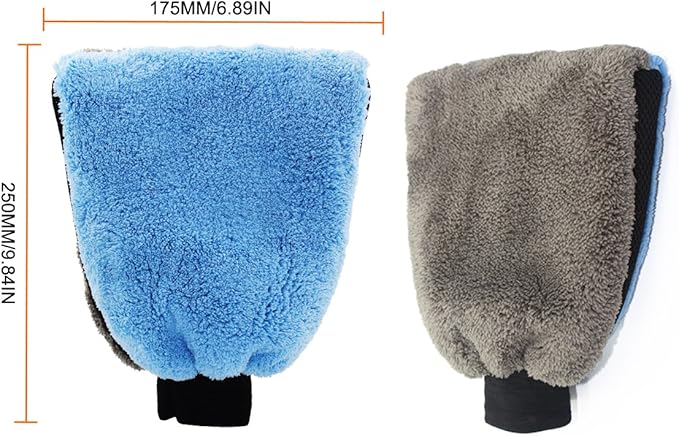2pcs Car Wash Mitts - Double Faced Coral Velvet Clean Gloves - Scratch-Free No Falling Wool - Auto Window Door Water Absorption Cleaning Brush Tools (Blue - 2 Pack)