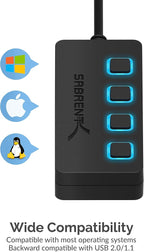 SABRENT 4-Port USB 3.0 Hub with Individual LED Power Switches - Slim, Portable Design - 2 Ft Cable - Fast Data Transfer - Compatible with Mac & PC (HB-UM43)