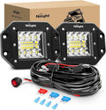 Nilight 2PCS 42W Flush Mount LED Pods Spot Flood Combo Beam Driving Backup Reverse Light Grill Mount with Wiring Harness Kit -2 Leads (ZH413)