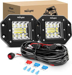 Nilight 2PCS 42W Flush Mount LED Pods Spot Flood Combo Beam Driving Backup Reverse Light Grill Mount with Wiring Harness Kit -2 Leads (ZH413)