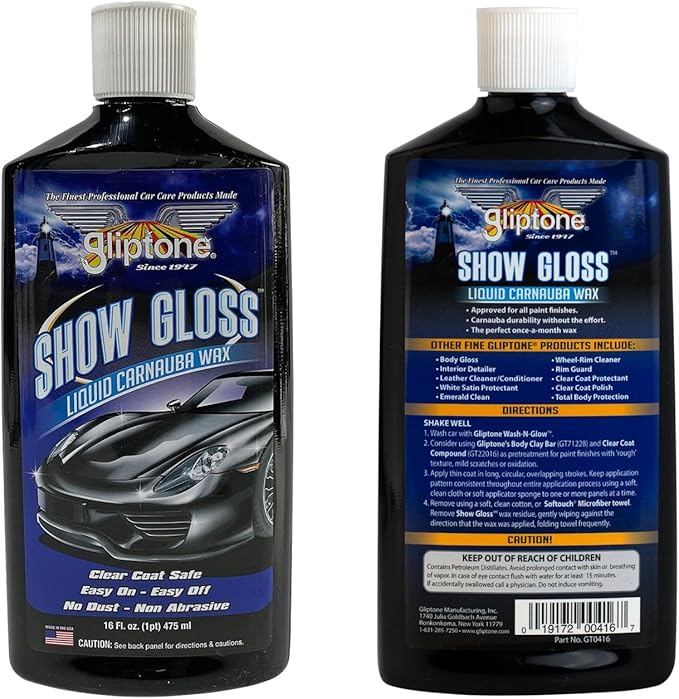 Gliptone Show Gloss Liquid Carnauba Wax, 16 oz. Deep Shine, Easy Application, Removes Tar, Sap and Road Film, Long-Lasting Protection for All Paint Finishes