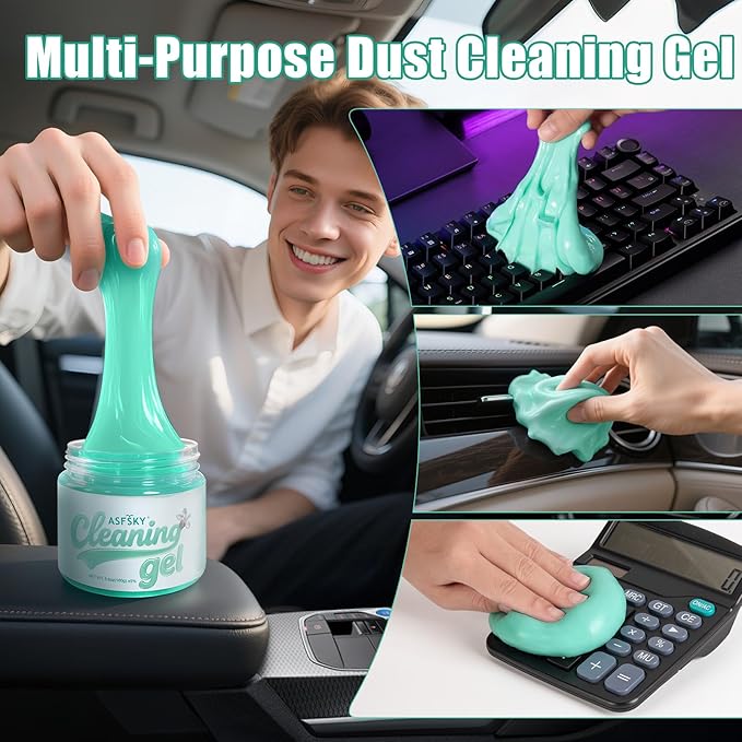 ASFSKY Car Cleaning Gel (Green,Magnolia) Cleaning Putty Universal Dust Cleaning Car Interior Cleaner Keyboard Dust Remover Car Slime Gifts for Women Girl Men（1 Pack）