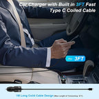 48W Super Fast Car Charger USB C Rapid Android Car Adapter with 30W Built-in Type C Fast Charging Cable for Samsung Galaxy S26 S25 S24 S23 Ultra S22 S21 S20 FE A16 A15 A14 A54 A53 A23 A13 Z Flip 7 6