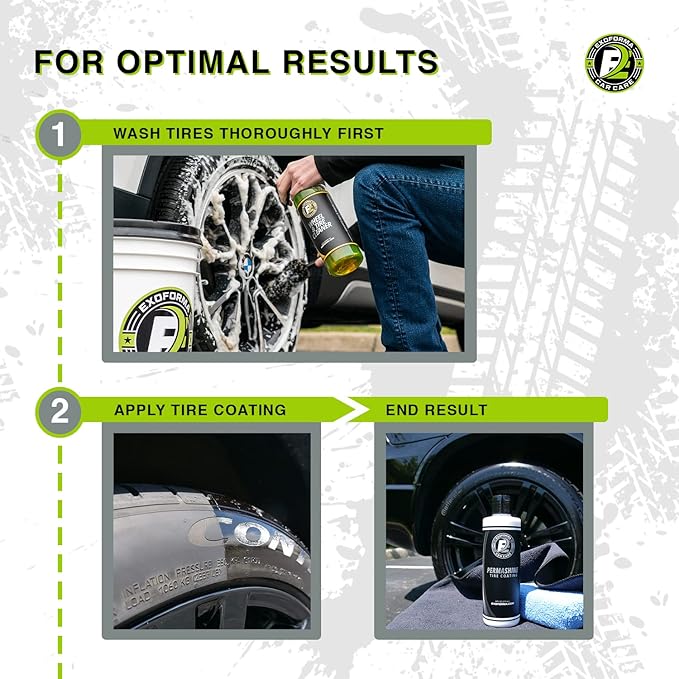 ExoForma PermaShine Tire Coating & Dressing - Extreme High Shine & Durability - Long-Lasting Acrylic Anti-Stick No-Sling Protection - Won’t Wash Off - Dries Fast to the Touch - 8 fl oz