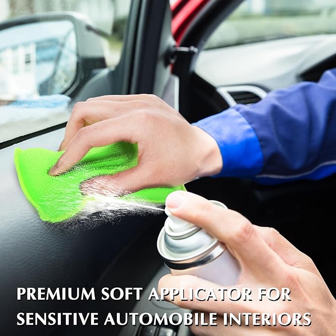 Mudder 12 Pcs Car Interior Scrubbing Sponge 5'' x 3'' Fiber Car Wax Applicator pad Household Cleaning Sponges for Leather Seat Couch Cleaning (Green White)