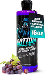 Gottom Car Wash Soap & Wax, (16 oz), Frozen Grape Scent - Ultra Foaming Car Shampoo for Foam Cannon & Bucket Wash, Carnauba Wax Formula for a Glossy Finish, High Suds & Safe for Paint