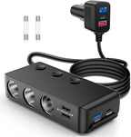 Nilight 9 in 1 Cigarette Lighter Adapter Splitter 3 Sockets PD 65W and QC3.0 18W Ports with Independent Switches LED Voltage Display for 12V 24V Cars SUV Van Truck Jeep Camper