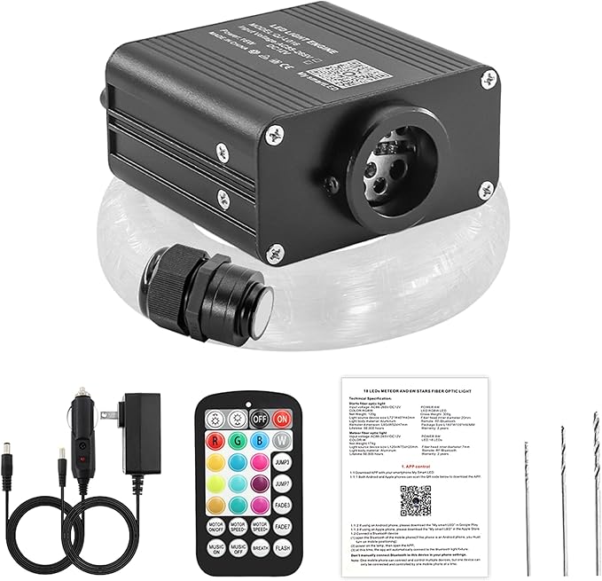 ATOKEE 16W Starlight Headliner Kit 650pcs 0.03in 9.8ft, Twinkle Small Size Fiber Optic Car Star Roof Lights with Bluetooth APP/Remote Control