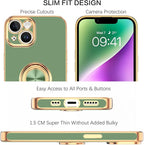 VENINGO Compatible with iPhone 14 Case, Slim Fit Soft 360° Ring Holder Kickstand Magnetic Car Mount Supported Easy Clean Shockproof Protective Cover for iPhone 14 6.1" 2022,Matcha Green