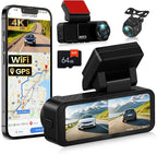 SIXTOP 4K Dash Cam Front and Rear, 4K+2K Dual Dash Camera for Cars, ADAS, 5.8GHz WiFi GPS 64GB Card Included, Night Vision, 3.16'' IPS Screen G-Sensor 24H Parking Mode Loop Recording Wide Angle