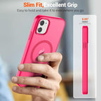 SUPFINE Magnetic for iPhone 11 Phone Case with Screen Protector (Compatible with MagSafe) (Military Grade Drop Protection) Slim Translucent Matte Shockproof Phone Cover,Hot Pink
