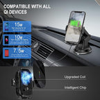 Wireless Car Charger Mount, 15W Qi Fast Charging Auto-Clamping Phone Holder, Vent/Mount Compatible with iPhone 13/12/11/X/8, Samsung S20/S10/Note20/Note10