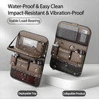 Universal Foldable Car Backseat Organizer with Table Tray, Car Seat Back Protector with Touch Screen Phone Holder, Premium Leather Kick Mats with Storage Pockets Tissue Holder (Brown)
