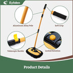 Eyliden Car Wash Brush Mop with Long Handle, 180° Swivel Head with 45° Angle Lock, 2 Scratch-Free Microfiber Heads, Car Detailing Kit for Car Truck RV, Yellow & Black