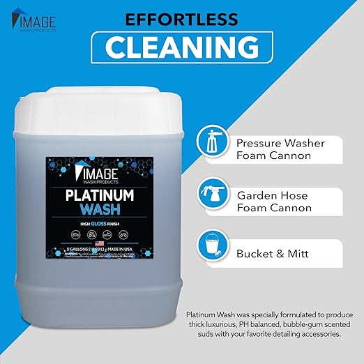 Image Wash (5-Gallon) Platinum Wash Car Soap Concentrated pH-Neutral Foam Soap for Foam Cannon & Bucket wipe Safe for Wax Ceramic Coatings High Lubricity Biodegradable Formula with Bubble Gum Scent