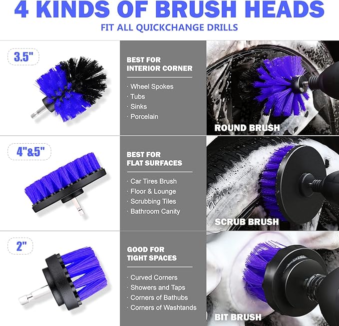 DNA Motoring Car Detailing Brush Cleaning Tools Set with Carry Bag for Auto Interior & Exterior Wheel Dashboard Vent, TOOLS-00279