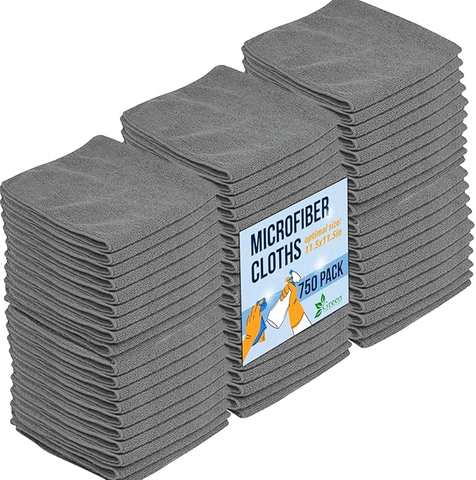 GREEN LIFESTYLE Chamois Cloth, Microfiber Cleaning Cloth 750 Pack, Borderless Towels Cleaning, Car Microfiber Towel, Drying Car Wash Towels (11.5" x 11.5", Grey)
