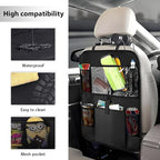 2PCS Car Backseat Organizer, Multi-Pocket Back Seat Protector with 10.2" Tablet Holder, Waterproof Oxford Fabric Storage Bag Auto Kick Mat for Kids Toddlers (B with Zipper)