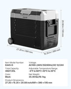 VEVOR Car Refrigerator, DC 12/24V AC100-240V Compressor Electric Cooler, -4°F to 68°F Truck Refrigerator with APP Control, Wheels & Dual Zone, 48 QT Cars Cooler for RVs, Boats, Camping, Fishing