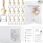 Boao 100 Sets Hanging Car Air Freshener Diffuser Bottles with Instruction Card and 4 x 6'' Resealable Holographic Bag for Empty Car Essential Oil Perfume Bottles Packaging (Cylinder)