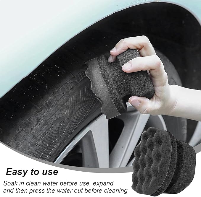 Wevdn 2PCS Tire Shine Applicator, Durable & Reusable Hex Grip Tire Dressing Sponge Foam Detailing Pad, Washable Round Shape Wheel Tire Shine Car Cleaning Sponge, Car Accessories (Black-Large)