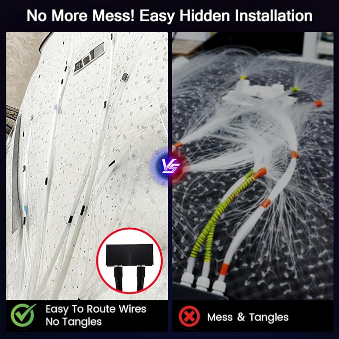 Split Starlight Headliner Kit - 1800pcs 0.02in 4.9ft Fiber Optic RGBW Star Lights for Car with 6 Light Heads 16W Engine Easy to Hide,Flexible Wiring,APP/Remote Control for Car Roof Ceiling
