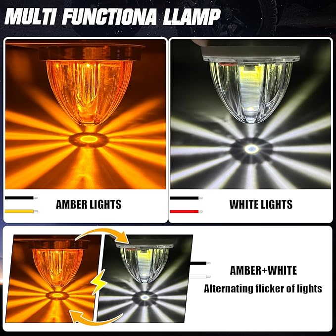 8-Pack Dual Color LED Watermelon Lights 3 Modes Amber White Steady & Alternating Strobe with Metal Bezel 12V 24V Side Marker Clearance Turn Signal Lights for Truck Trailer RV Off Road