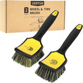 Wheel and Tire Brush Detailing Kit, Soft Rim Brush & Stiff Tire Brush with Silicone Bumper Guard, Non-Slip Ergonomic Handle Car Wash Set for Alloy Wheels, Fenders, Mats