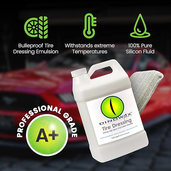 Dinowax - Tire Dressing, Tire Shine, Tire, Vinyl, and Rubber Dressing, Tire and Wheel Care Products 128oz