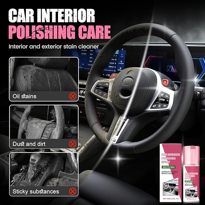 Car Polishing Cleaner Interior, 2026 New Multipurpose Car Interior Cleaner, Car Dashboard Polish, Portable Interior Detailer Spray, Vehicle Interior Polishing Cleaner for Drivers (1)