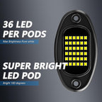 4 Pods White Rock Lights 6000K Pure White 36 LEDs SMD Chips Super Bright Neon Underglow Light IP68 Waterproof for Pickup Trucks SUV UTV ATV RZR Car Boats