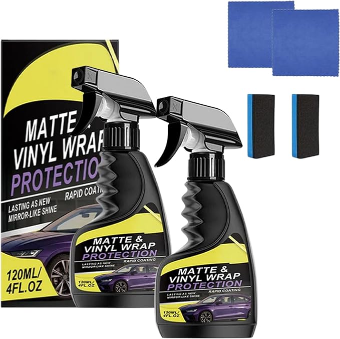 Matte & Vinyl Wrap Protection Spray, Cars Vinyl Wrap Protectant Cleaner, Quick Drying Matte Paint Cleaner for Car, Matte Finish Detailer and Spray Sealant for Cars (2 Pcs)