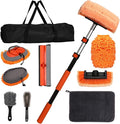 10Pcs 60" Car Wash Kit with Long Handle, Soft Extendable Car Wash Brush & Mop, Wheel & Tire Brush, 2-in-1 Window Squeegee, Microfiber Towel & Wash Mitt for Cars, SUVs, Trucks Exterior Cleaning