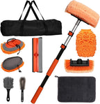 10Pcs 60" Car Wash Kit with Long Handle, Soft Extendable Car Wash Brush & Mop, Wheel & Tire Brush, 2-in-1 Window Squeegee, Microfiber Towel & Wash Mitt for Cars, SUVs, Trucks Exterior Cleaning