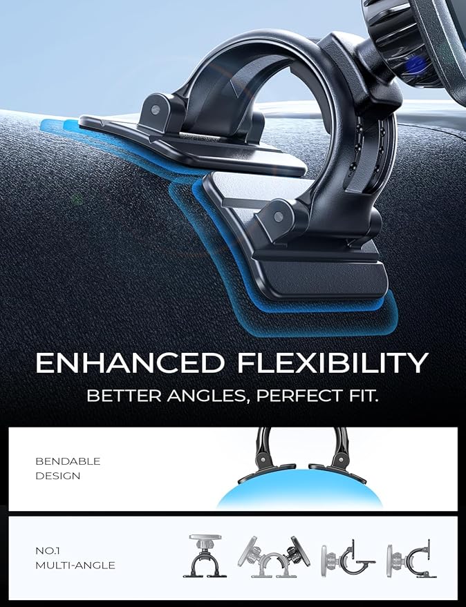 LISEN Magnetic Car Phone Mount for iPhone and Android with 6 Magnets and Adjustable Arch Design, Black