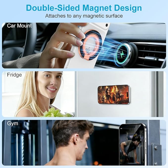Magnetic Phone Ring Grip for MagSafe, Dual-Sided Magnetic Phone Ring Holder Mag Safe Grip Stand with Kickstand for iPhone 17e 17 16 15 14 13 Pro Max Plus Samsung Galaxy S26 Ultra S25 FE S25 S24 Ultra