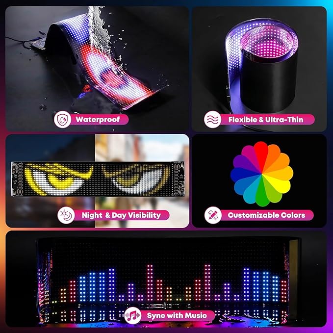 5800 Lux High-Brightness Multi-Panel Sync LED Display (23.4"x4.73") – 3X Brighter, APP/Remote Programmable Scrolling Text & Animation for Cars, Stores – USB 5V Powered